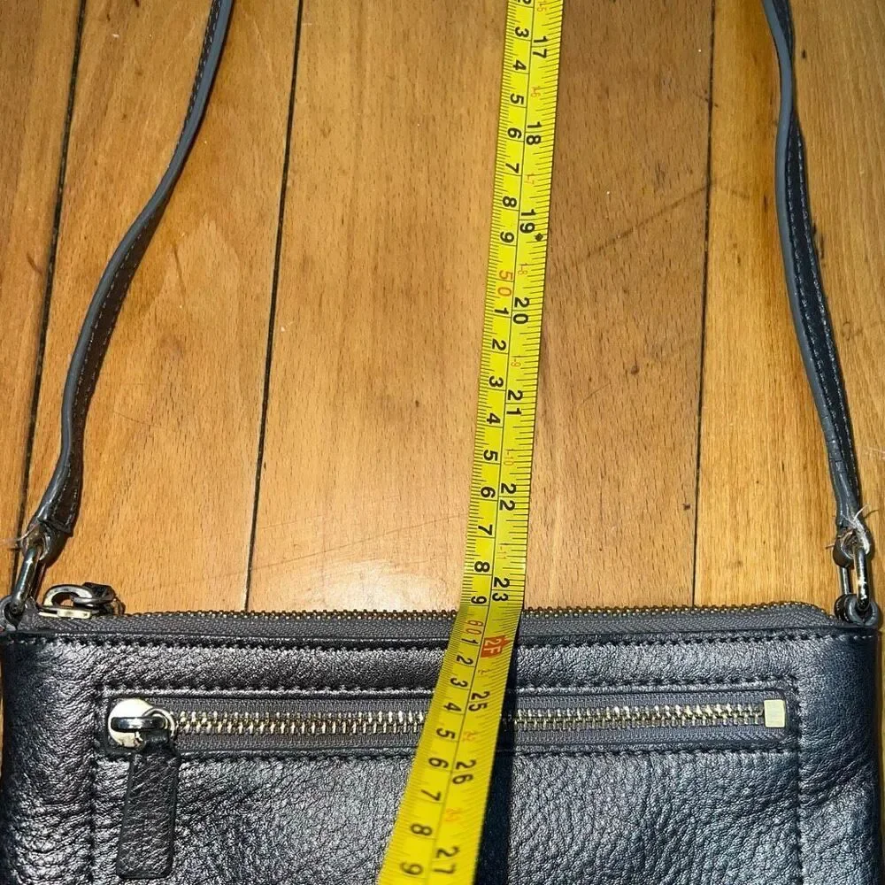 Cole Haan Gun Metal Small Crossbody Purse, Adjustable Buckle Long Strap Metallic